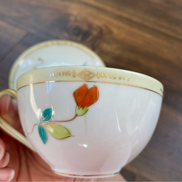 Vintage Nippon Japan Hand Painted Tea Cup and Saucer - Picture 3 of 10